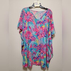 Lilly Pulitzer Coral, Turquoise & Lavender Floral Top HTF Swim Cover